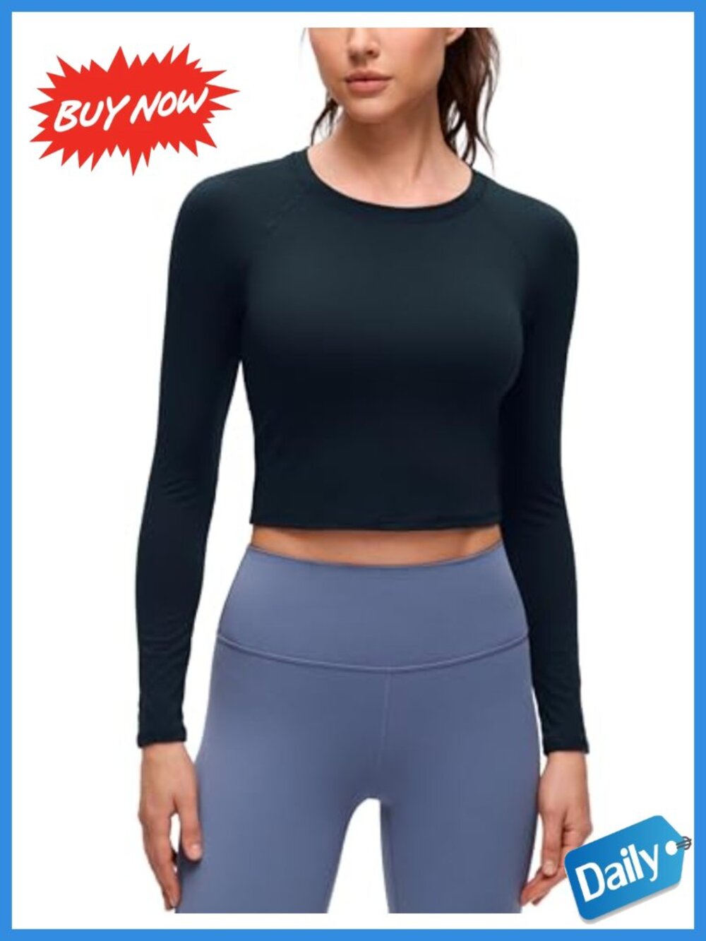 Brushed Crewneck Long Sleeve Crop Top Active Workout T-Shirt